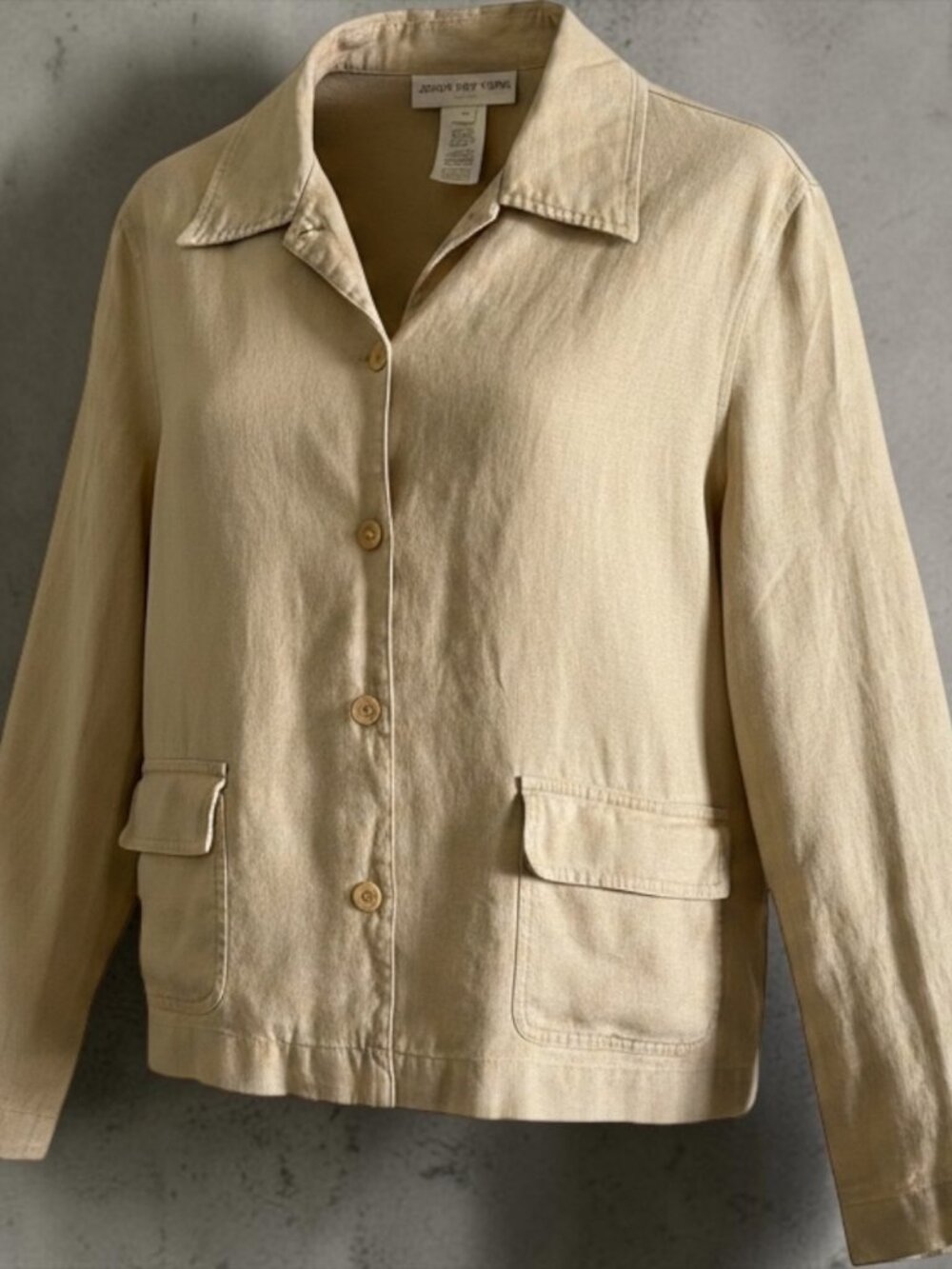 Vintage Jones New York 100% Linen Jacket Beige Utility Shacket Perfect Condition